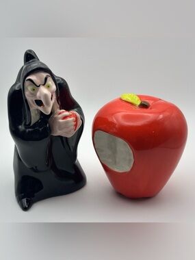 Disney's Evil Witch From Snow White & Red Apple Ceramic Salt & Pepper Shaker Set